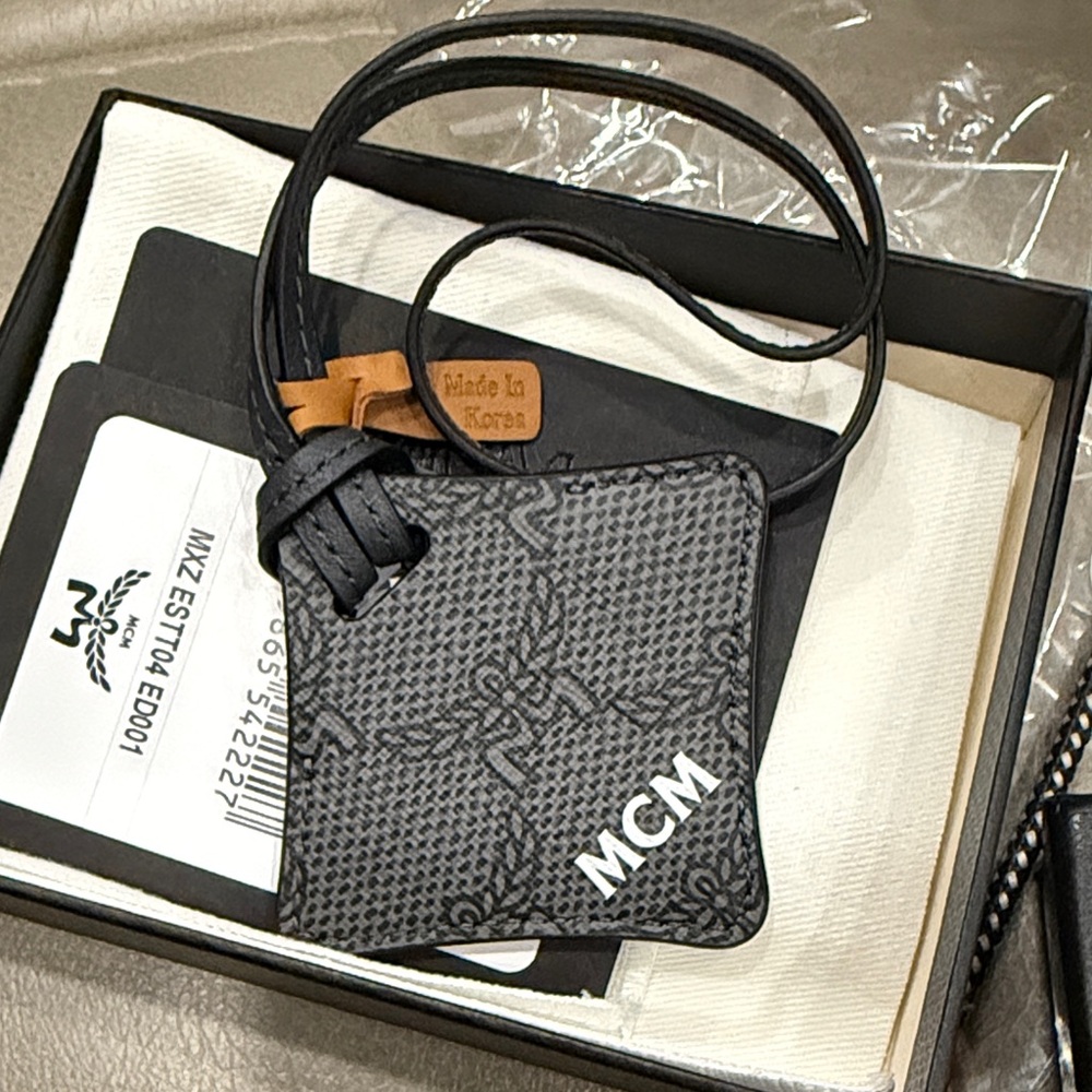 MCM Black Leather Air Tag